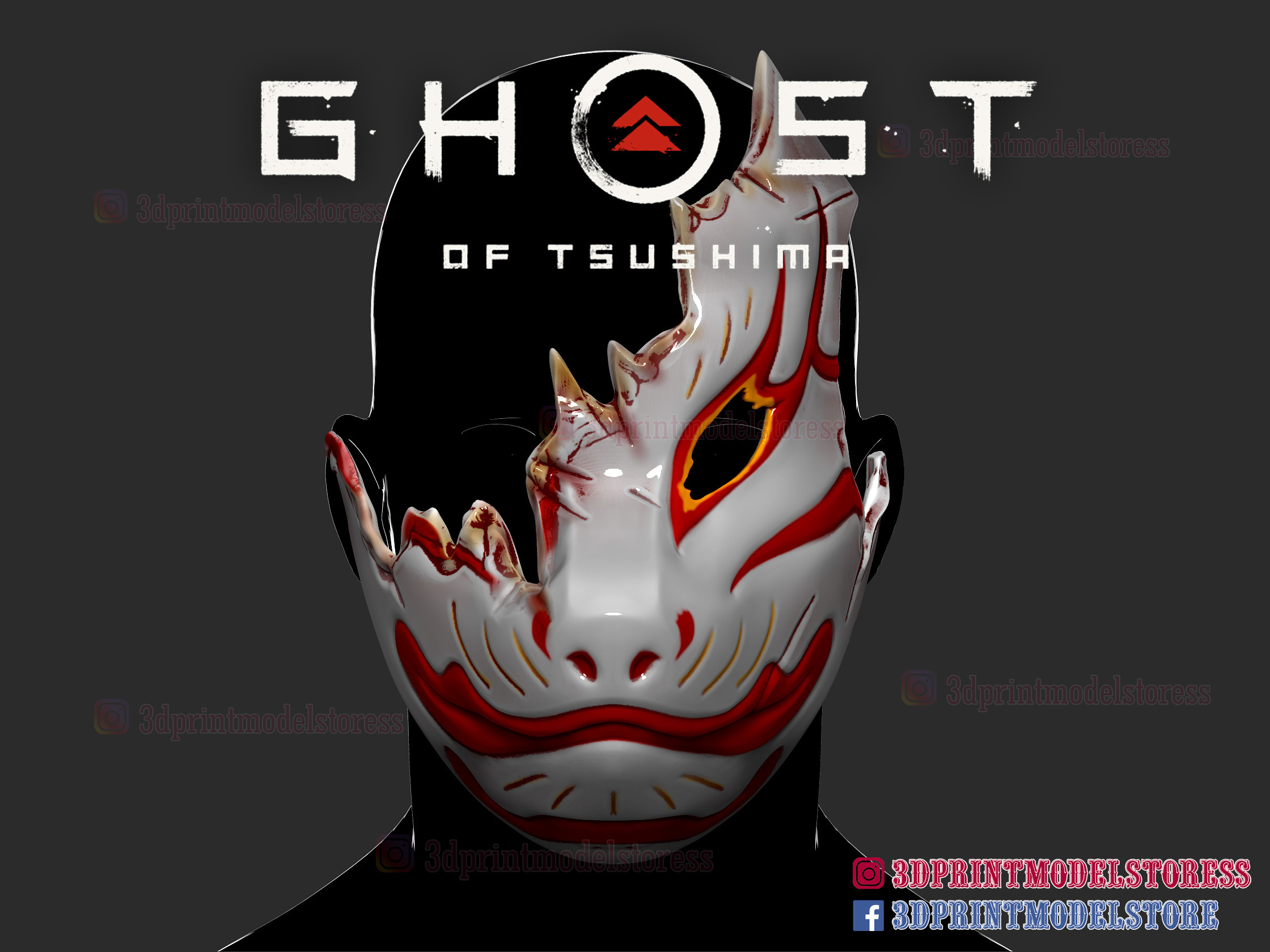 3D file Wolf of Tsushima Mask Ghost of Tsushima 🐺 ・3D printer design