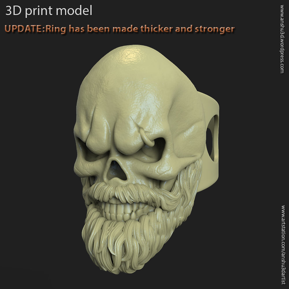 3D file skull with beard vol3 ring 💀・3D printer design to download・Cults