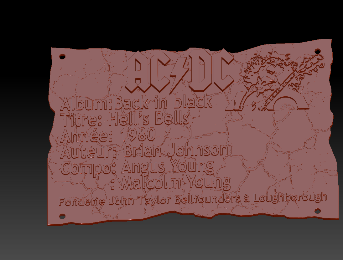 🪨 Placa ACDC Hell's Bells・Archivo STL para Impresión 3D・Cults