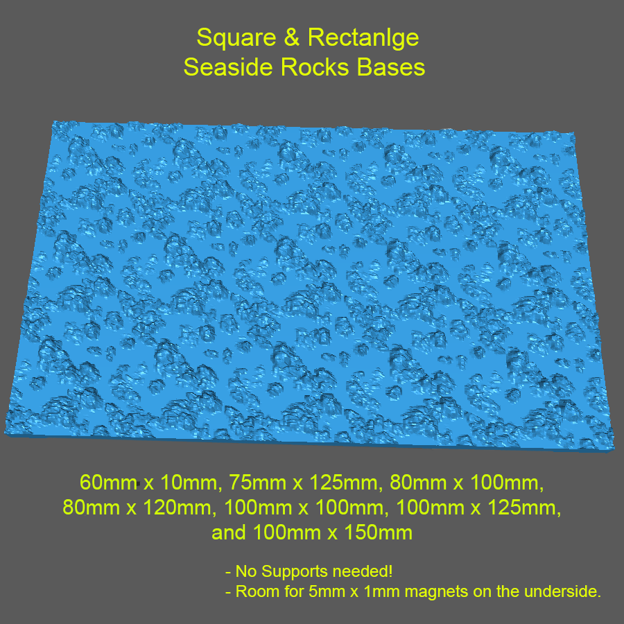 Rectangular Rock Base 🟪 Square / Rectangle Miniature Bases - Seaside Rocks・ STL File for ・Cults
