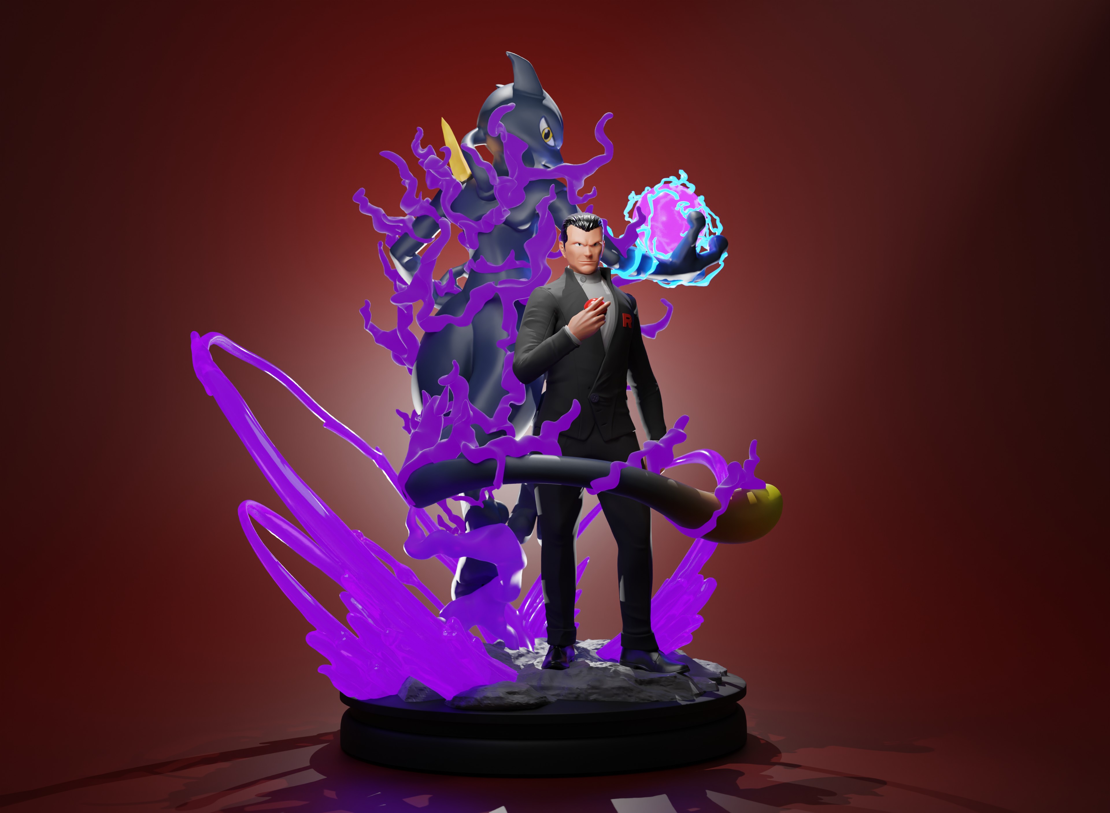 Shadow Mewtwo & Giovanni Pokémon Diorama by MyPokePrints (@MPPrints)