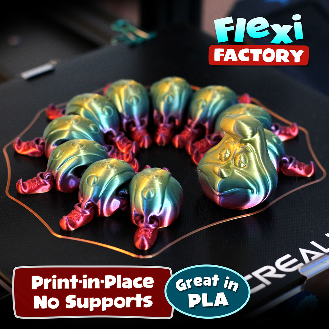 🐛 Cute Flexi Print-in-Place Caterpillar・ STL File for ・Cults