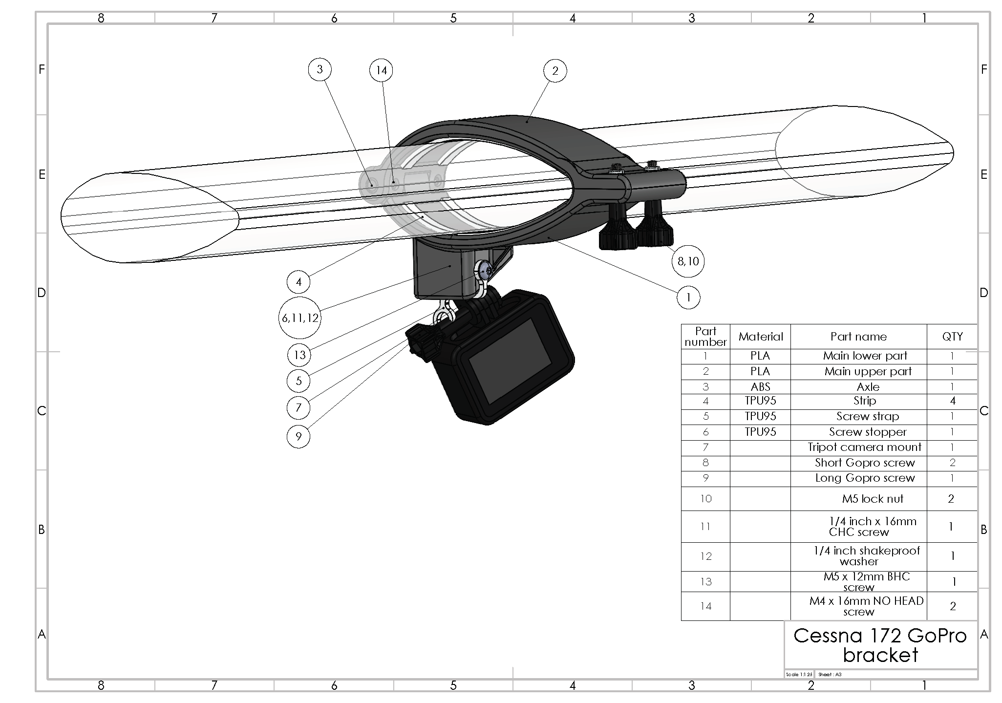 Wing Strut Mount Cessna Gopro Mount Nflightcam Strut Clamp Camera