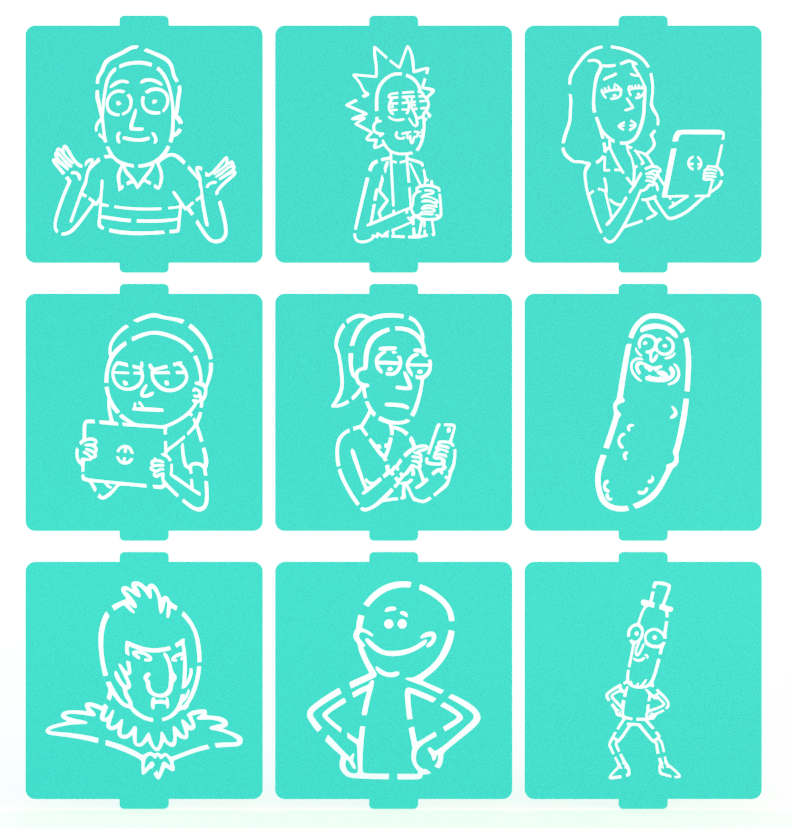 3d-file-rick-and-morty-stencil-set-of-9-for-coffee-and-baking-3d-printing-model-to-download-cults
