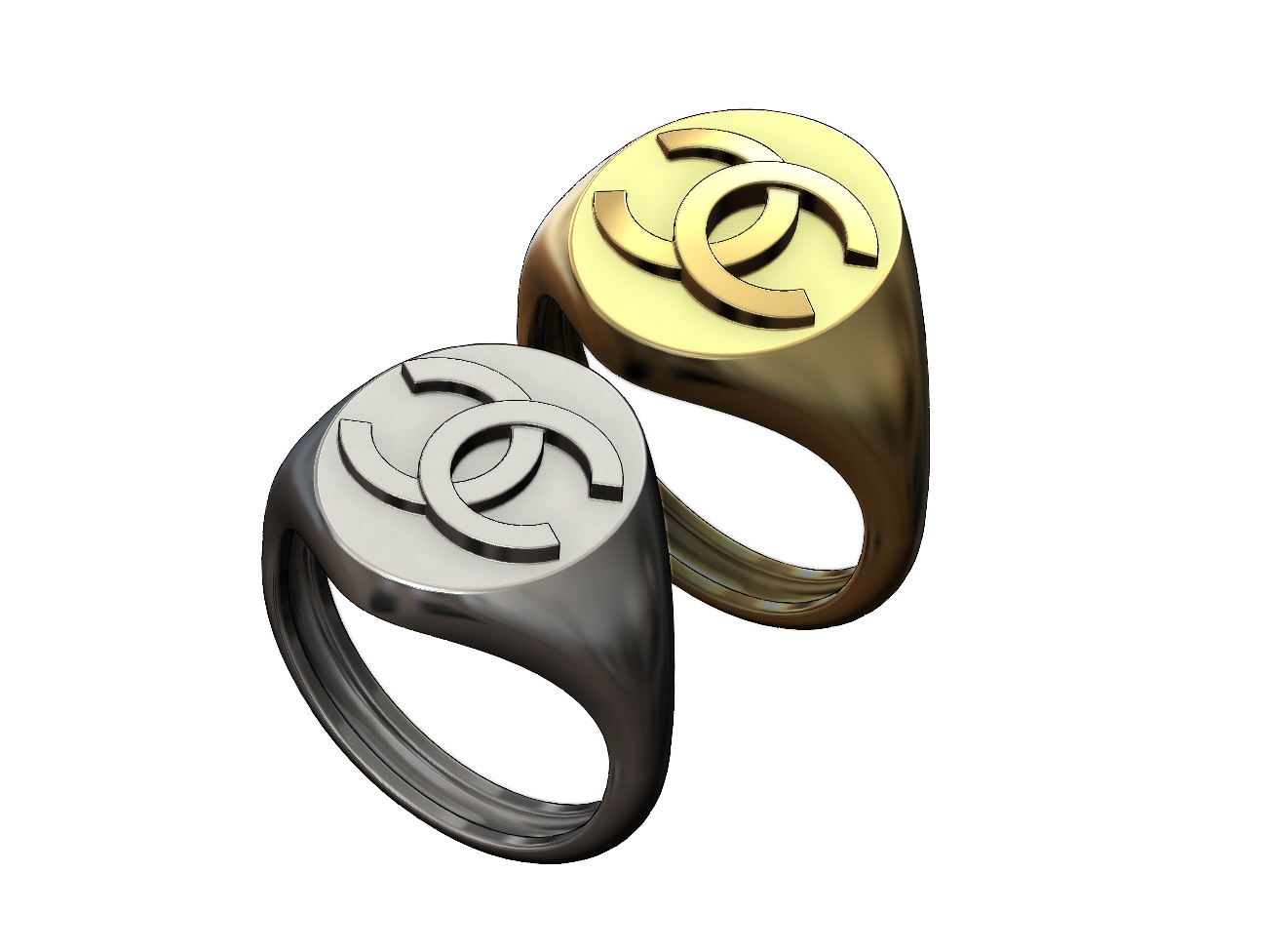 CHANEL ロゴデザイン リング 💍 Oval Chanel logo replica signet ring 3D print model・ STL File