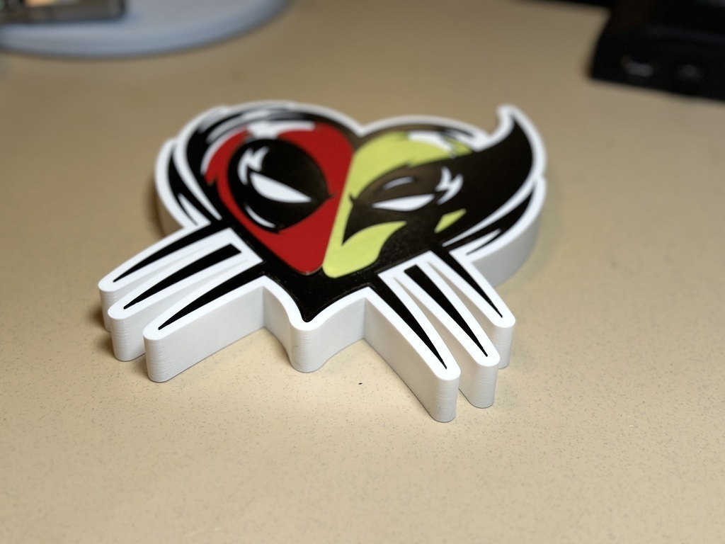 ★MARVELCOLLECTION★ Small Planet Deadpool Wolverine Heart B 💜 Deadpool Wolverine Heart・Free 3D File for ・Cults