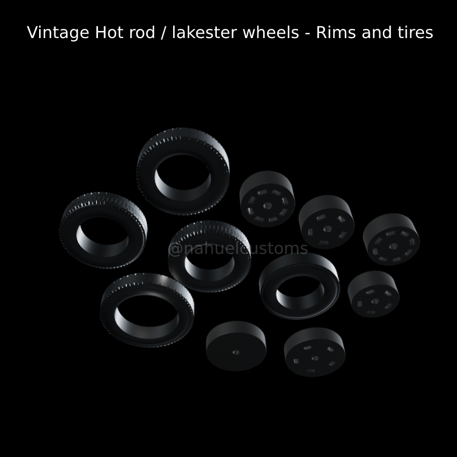 🥵 Vintage Hot rod / lakester wheels - Rims and tires・ STL File for ・Cults