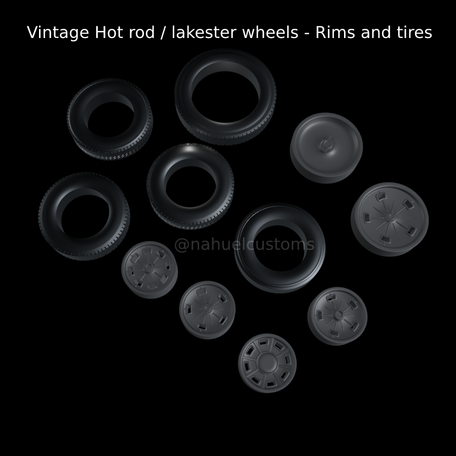 🥵 Vintage Hot rod / lakester wheels - Rims and tires・ STL File for ・Cults