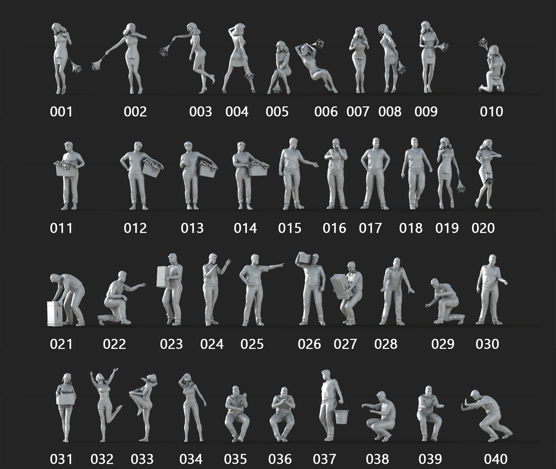 Crowd Pack 👩 265 Lowpoly People Crowd Pack Set-07・ 3D File for ・Cults