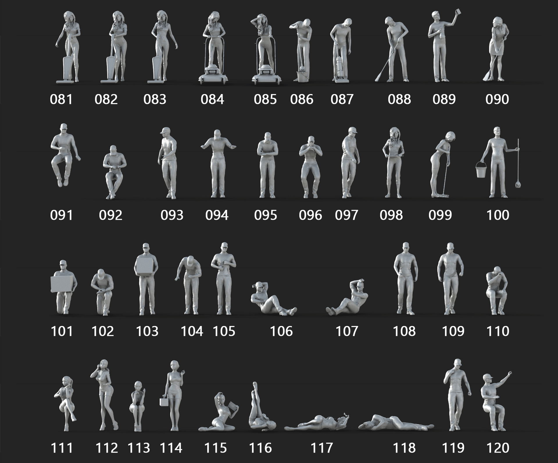 Crowd Pack 👩 265 Lowpoly People Crowd Pack Set-07・ 3D File for ・Cults