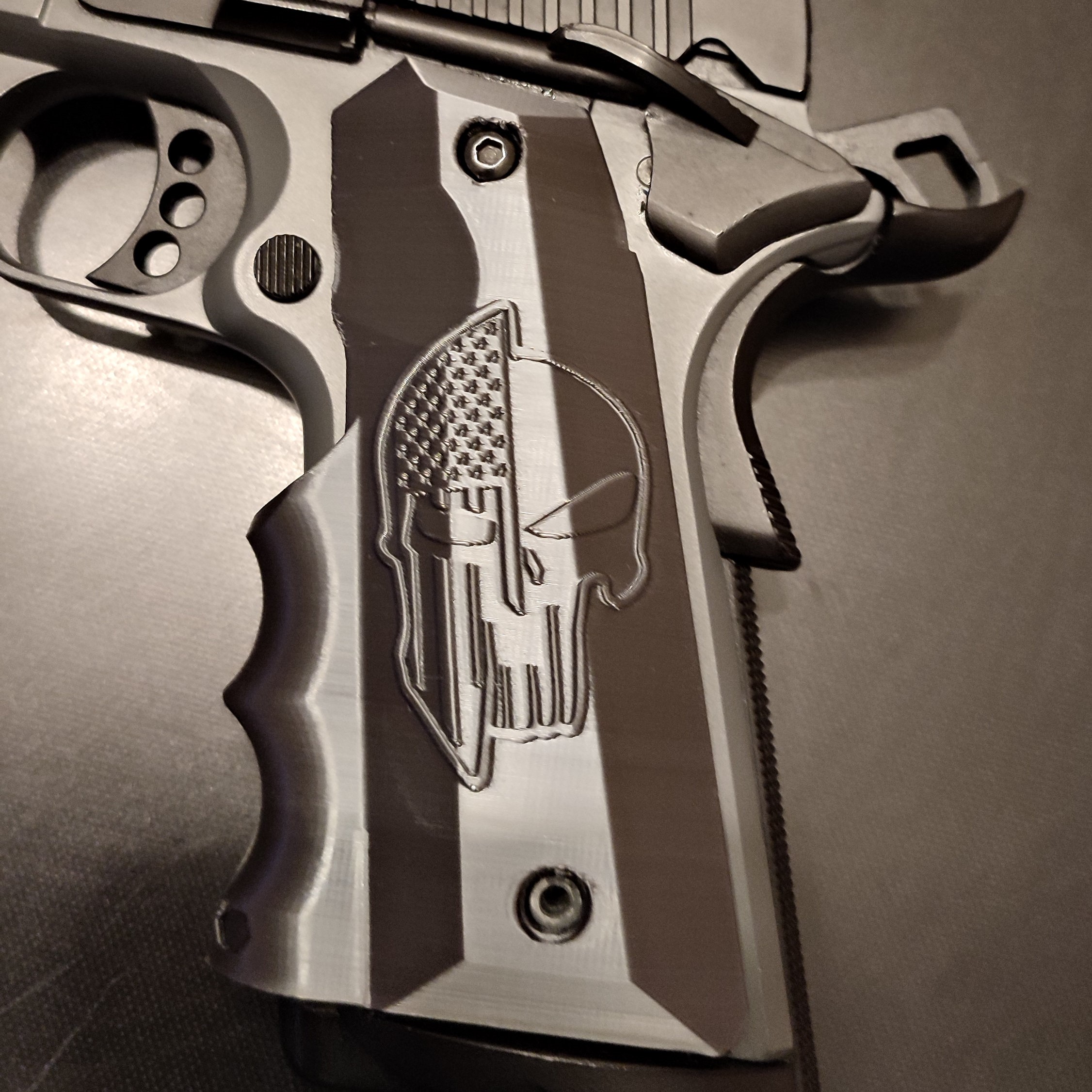 thumbnail interactive-video image 1 of Handmade Cool Eagle Design Resin Grip – For 1911 Colt Kimber Clones, Full Size Or Compact, Metal Holes 1 of 2