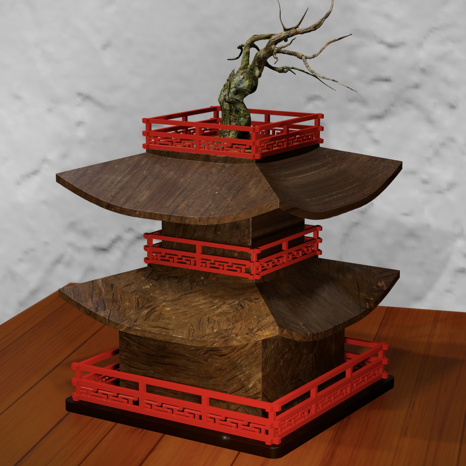Self-Watering Bonsai Pot Pogoda 3D File for Cults