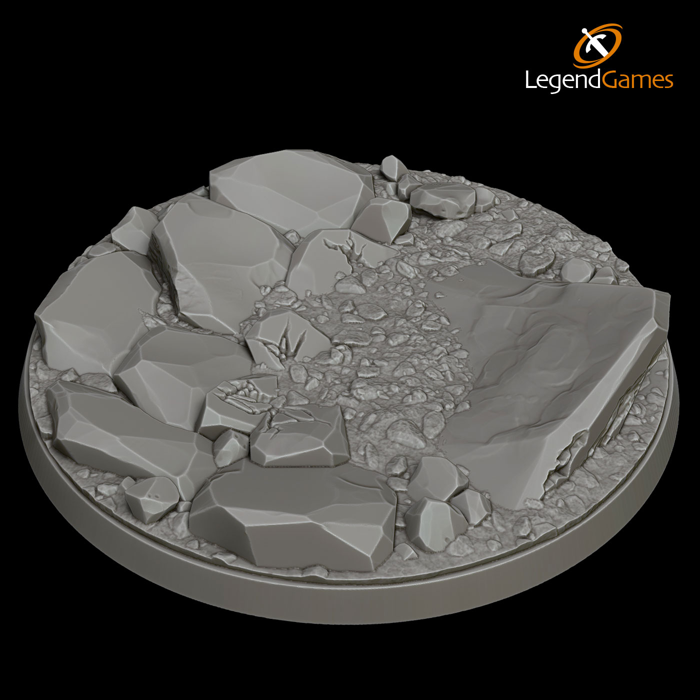 STL file 80mm Rock Base Round LegendGames 🪨 ・Template to download
