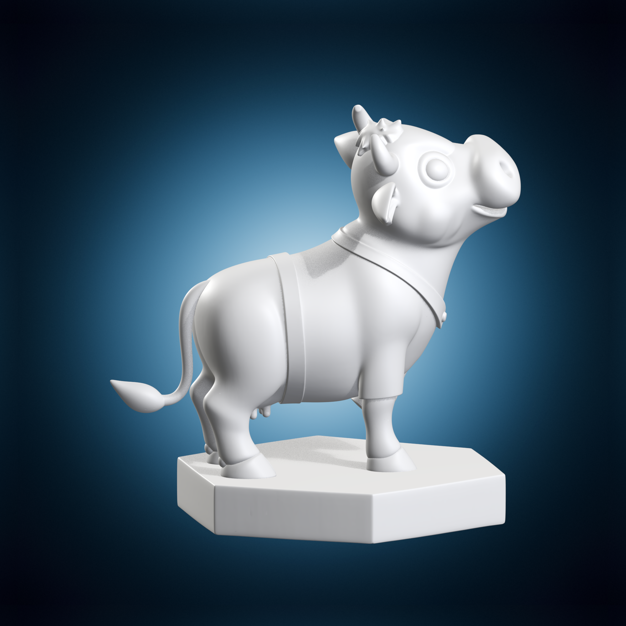 🐄 底座上的卡通牛塑像 3D 打印模型 STL 文件・文件用于 3D 三维打印・Cults