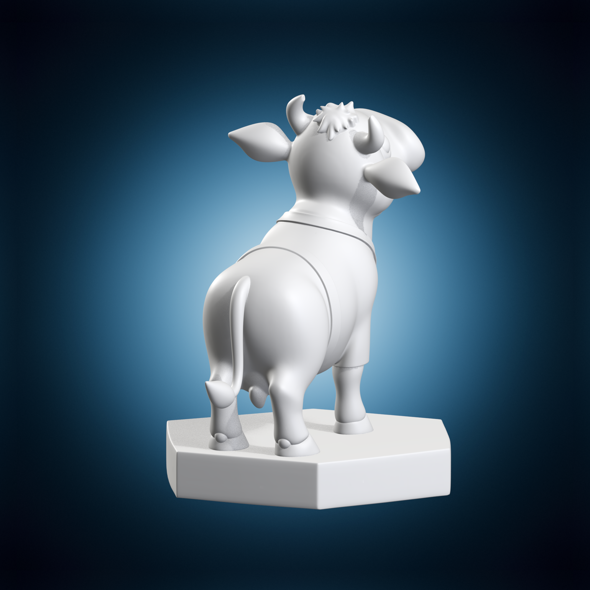 🐄 底座上的卡通牛塑像 3D 打印模型 STL 文件・文件用于 3D 三维打印・Cults