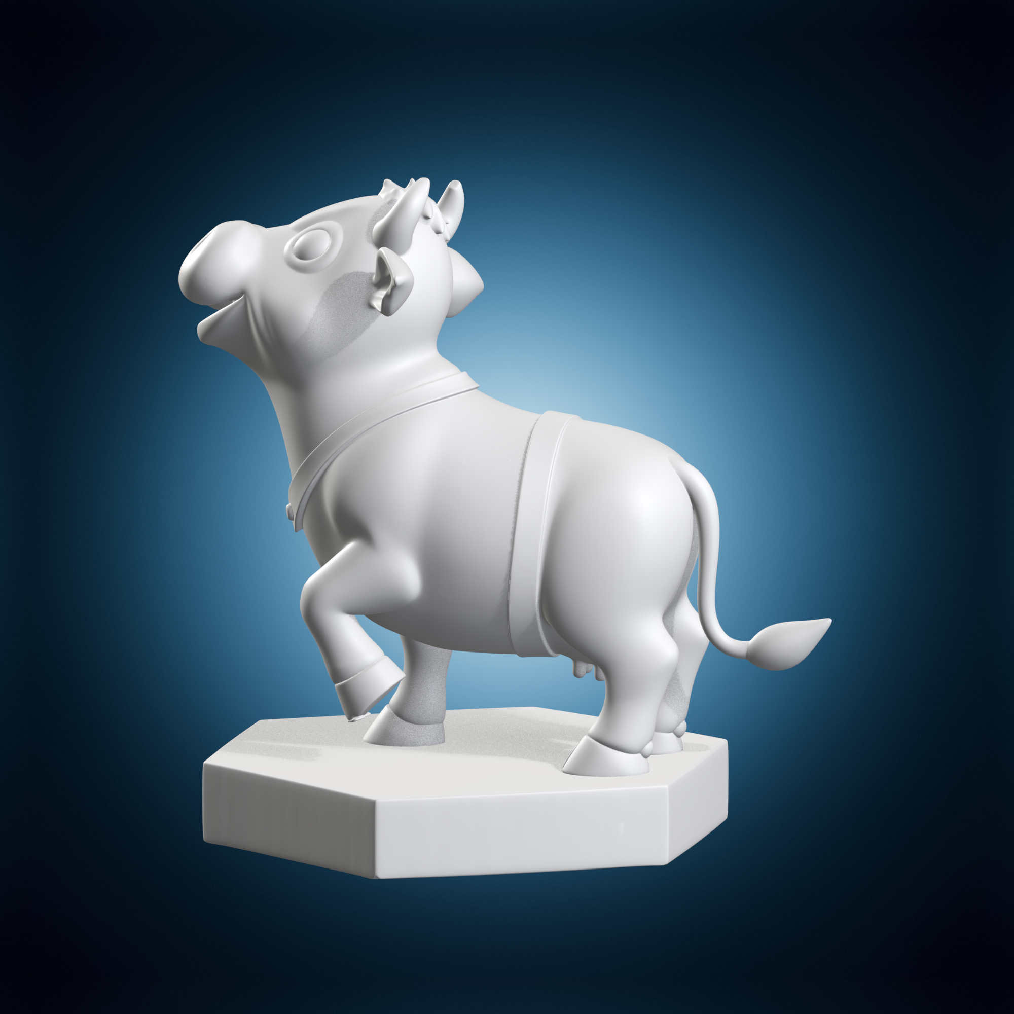 🐄 底座上的卡通牛塑像 3D 打印模型 STL 文件・文件用于 3D 三维打印・Cults