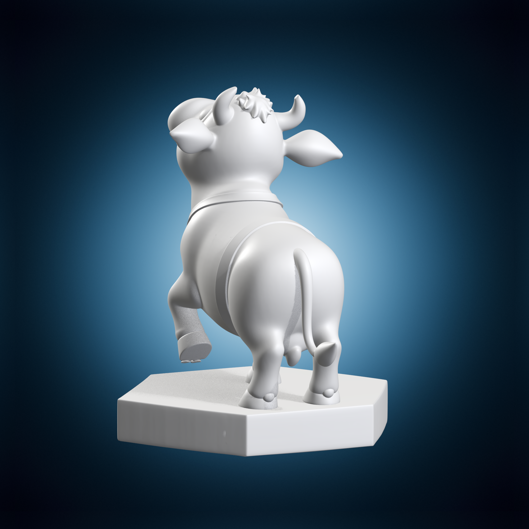 🐄 底座上的卡通牛塑像 3D 打印模型 STL 文件・文件用于 3D 三维打印・Cults