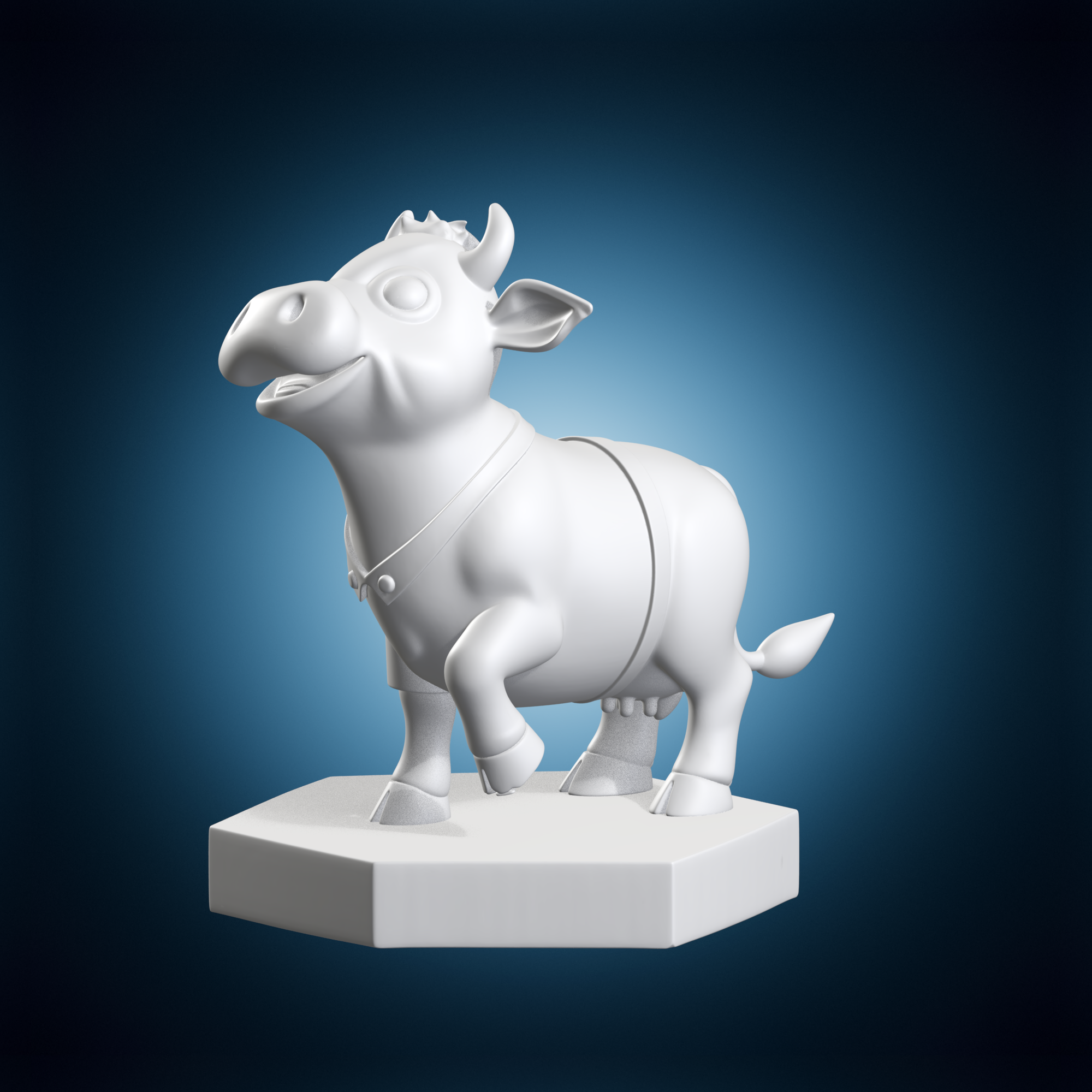 🐄 底座上的卡通牛塑像 3D 打印模型 STL 文件・文件用于 3D 三维打印・Cults