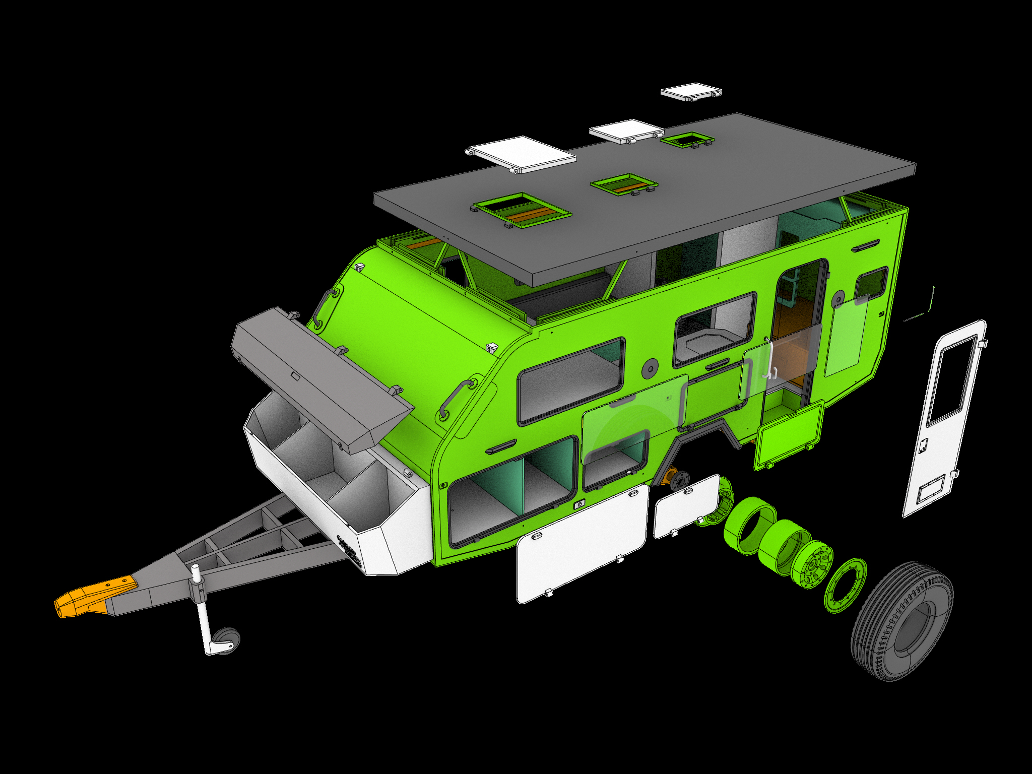 STL file Swag camper trailer off road with interior 3d print model 🚐