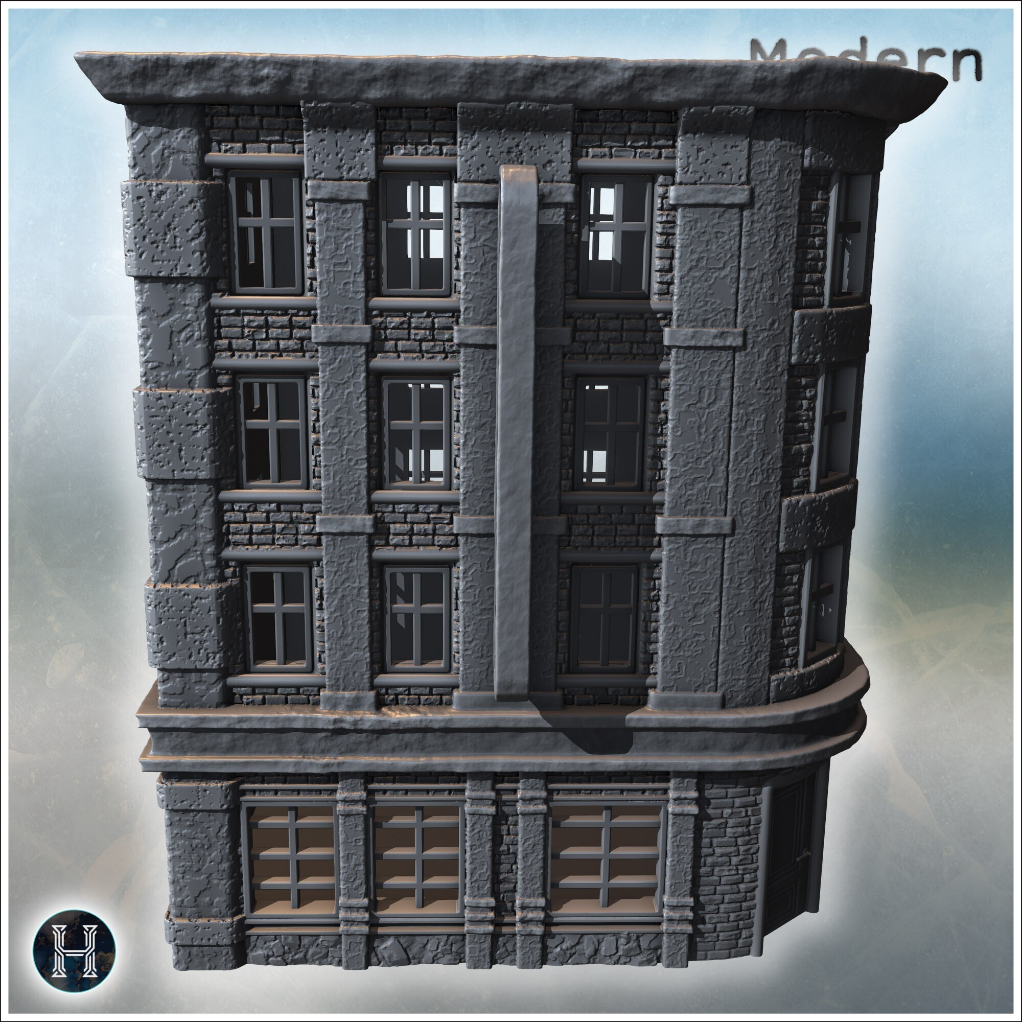 🏗️ Rectangular urban building with large storefront windows and ...