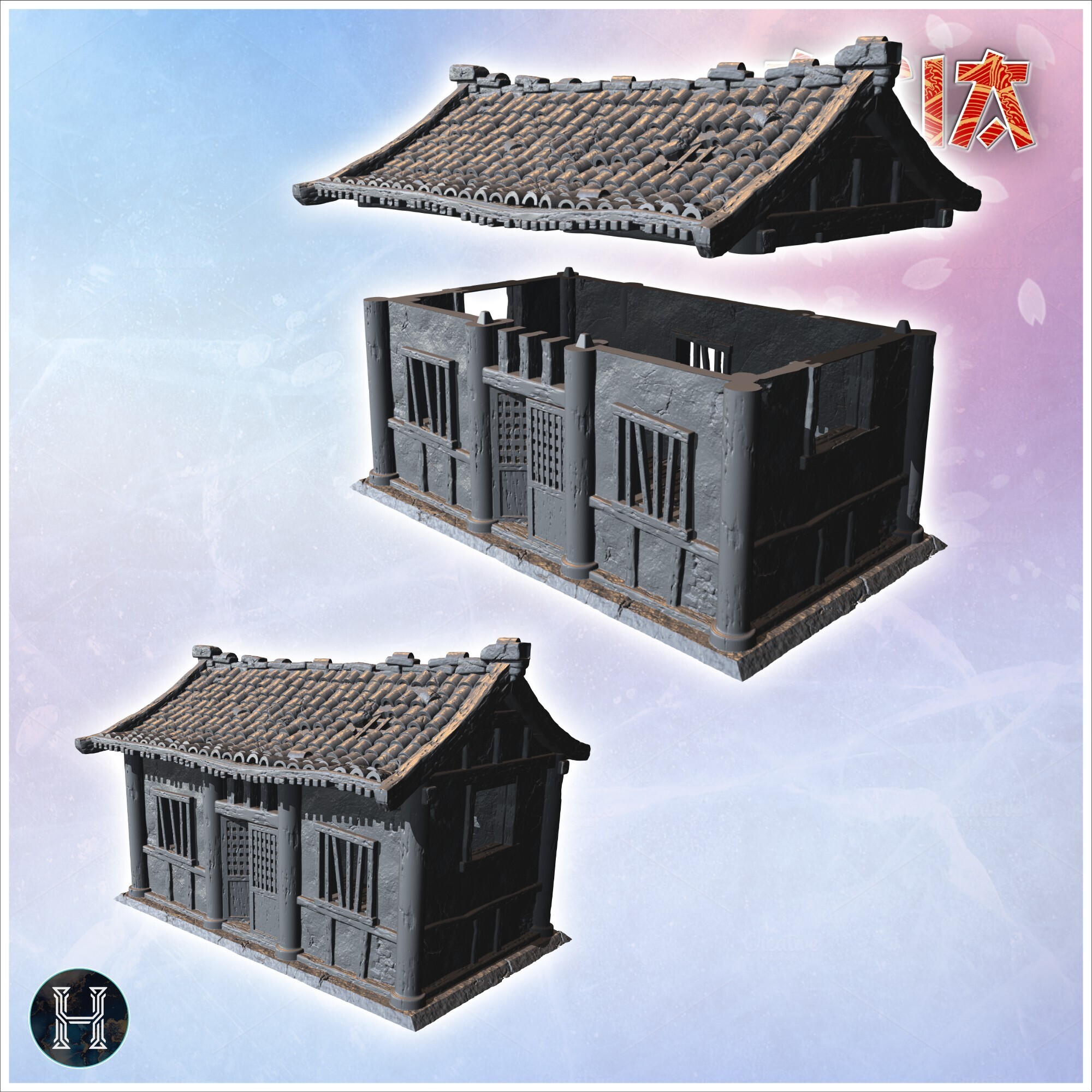 🤏 Small traditional Japanese house with wooden columns and tiled roof ...