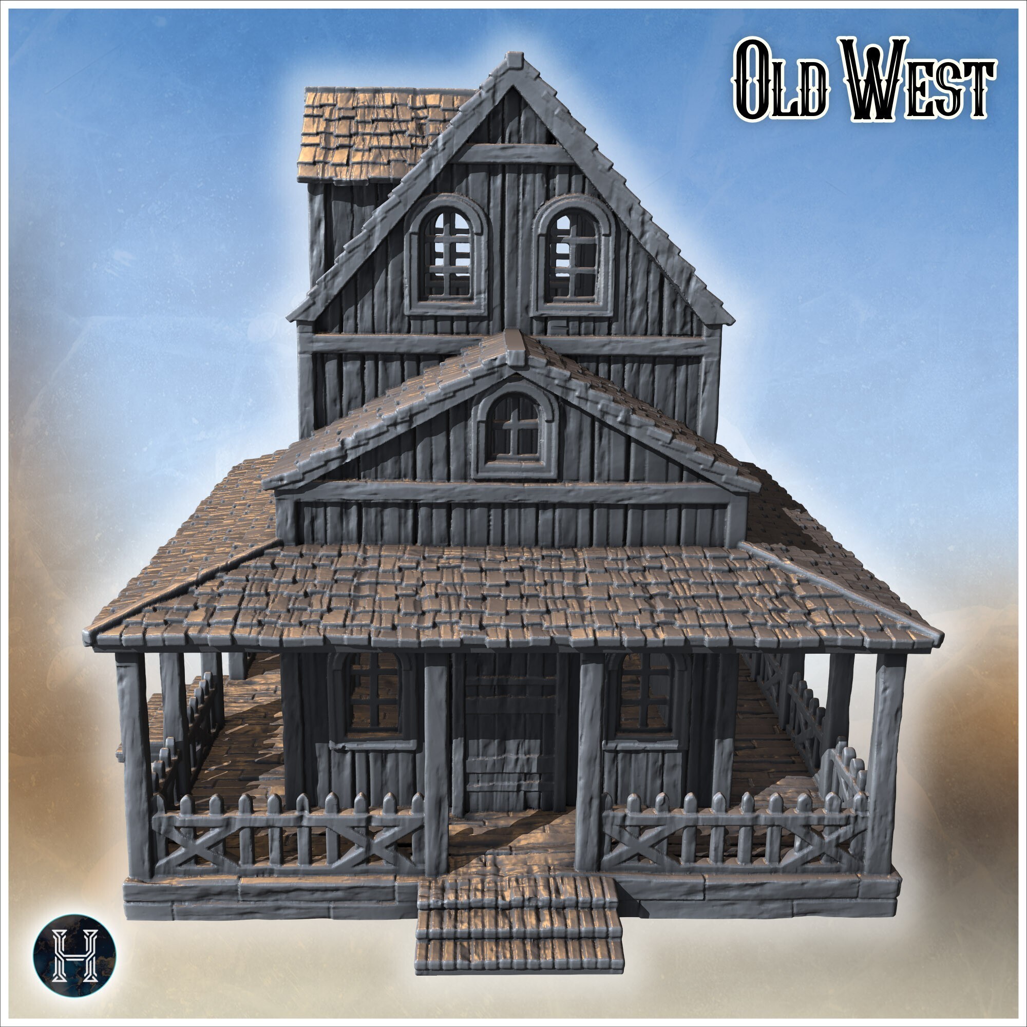 🪵 Wooden house with upper dormers, wrap-around porch and decorative ...