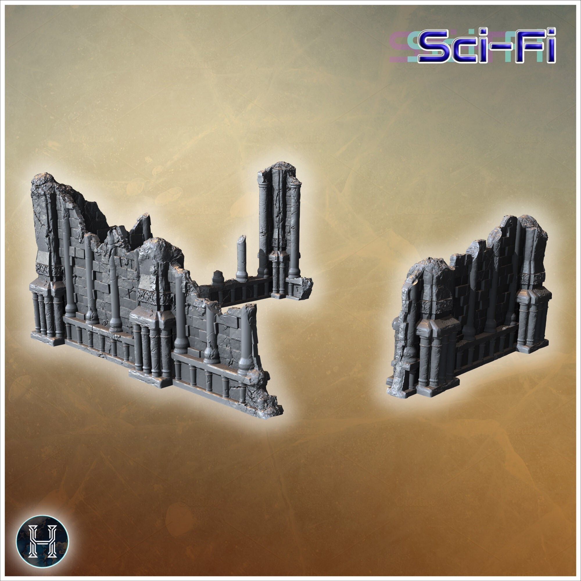 🔮 Broken low stone walls and scattered pillar fragments (6
