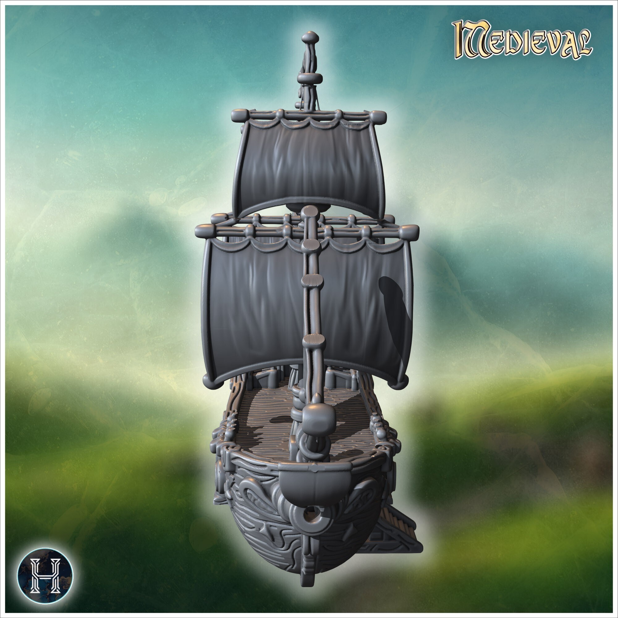 👴 Detailed galleon with black sails and ornate carvings (3) - Medieval ...