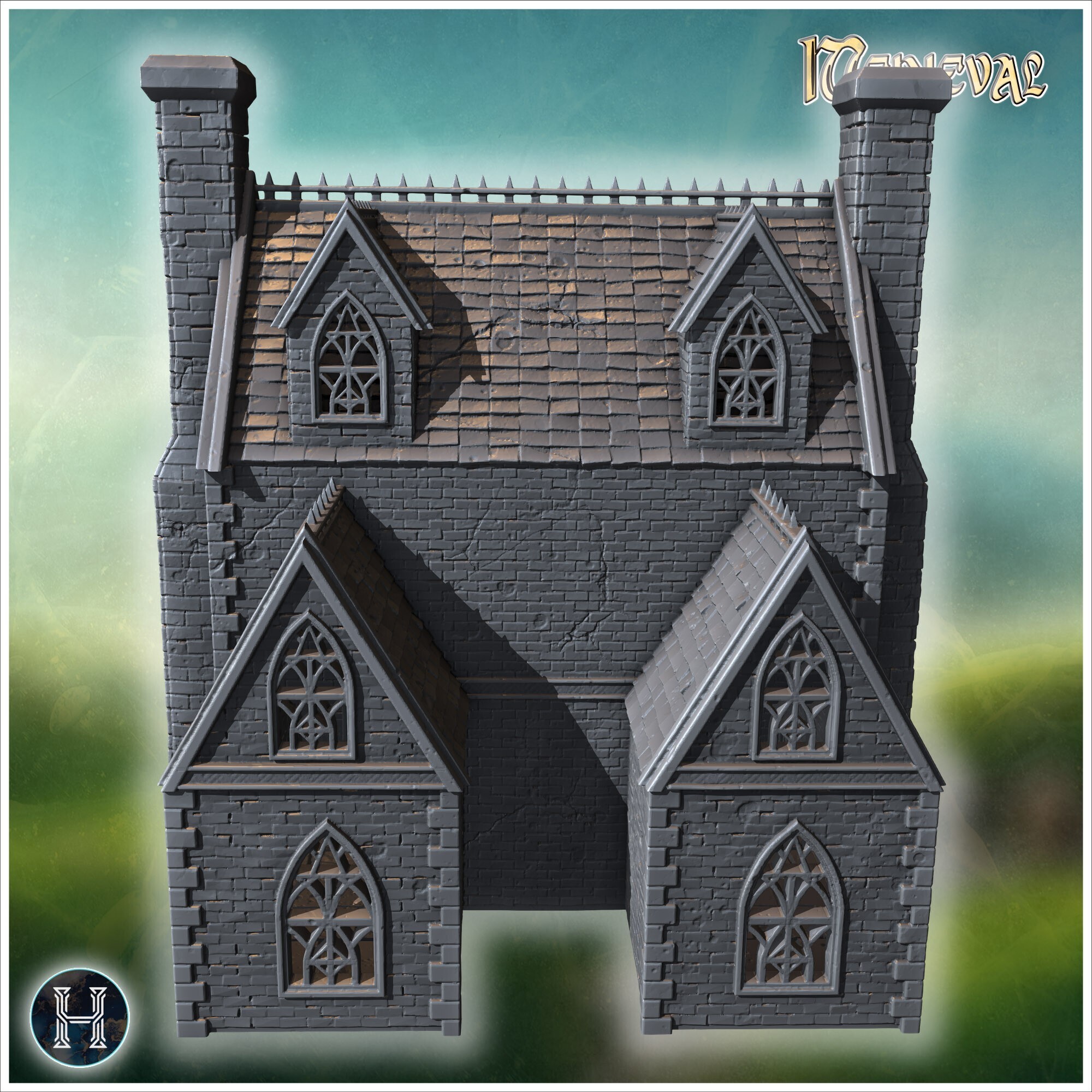 28mm Scale Railing 🏠 Large gothic house with twin chimneys and decorative roof railing (25 ...