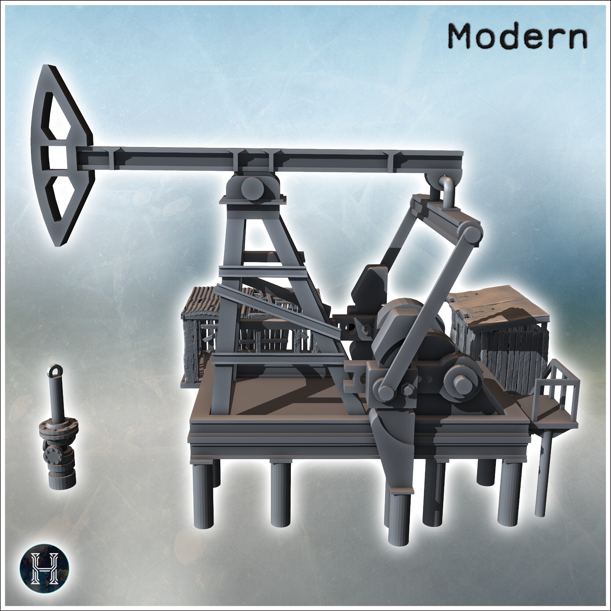 🛢️ Oil rig with wooden structures, pipes, and mechanical equipment on ...