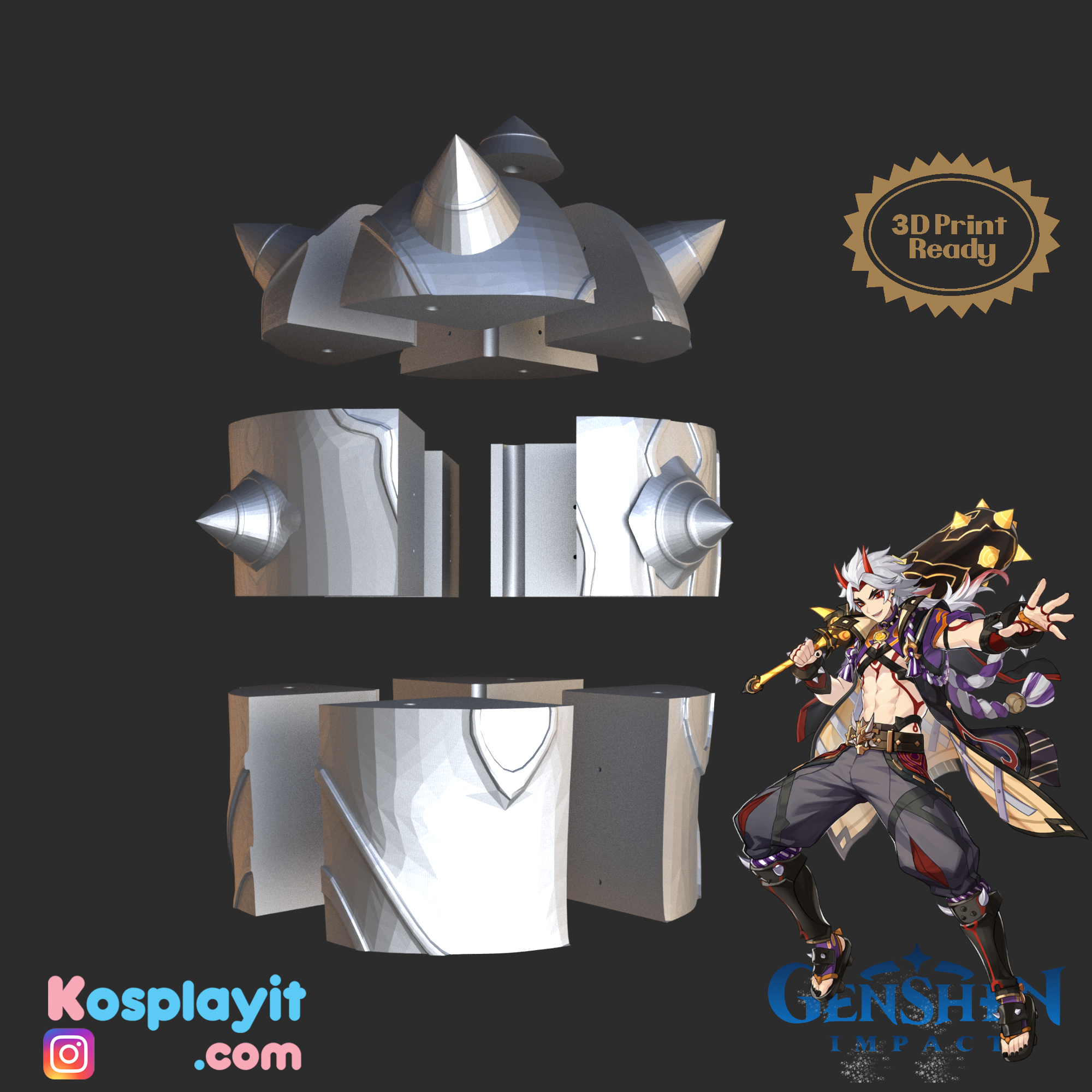 🔫 Genshin Impact - Arataki Itto Mace - Digital 3D Model Files - Divided ...
