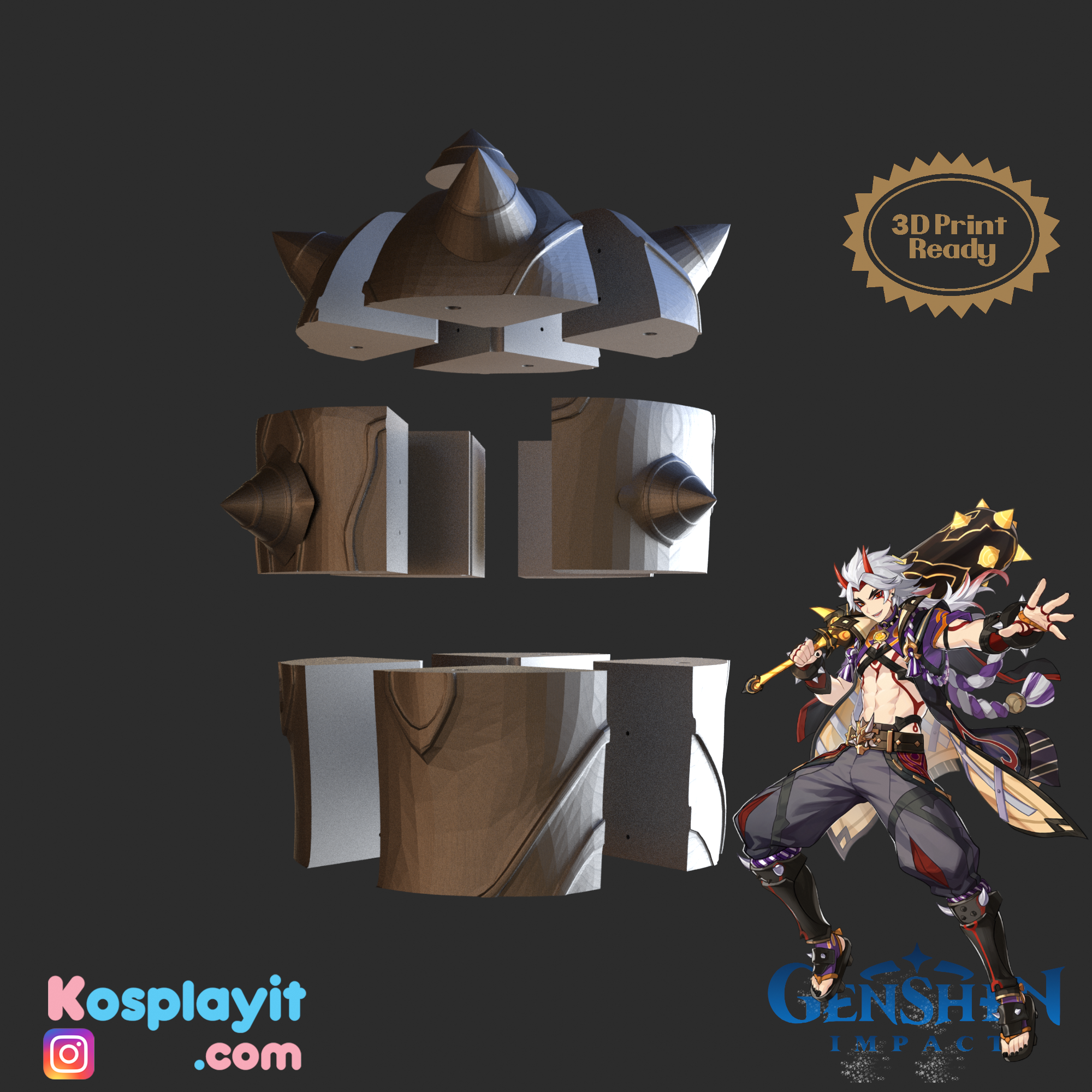 🔫 Genshin Impact - Arataki Itto Mace - Digital 3D Model Files - Divided ...