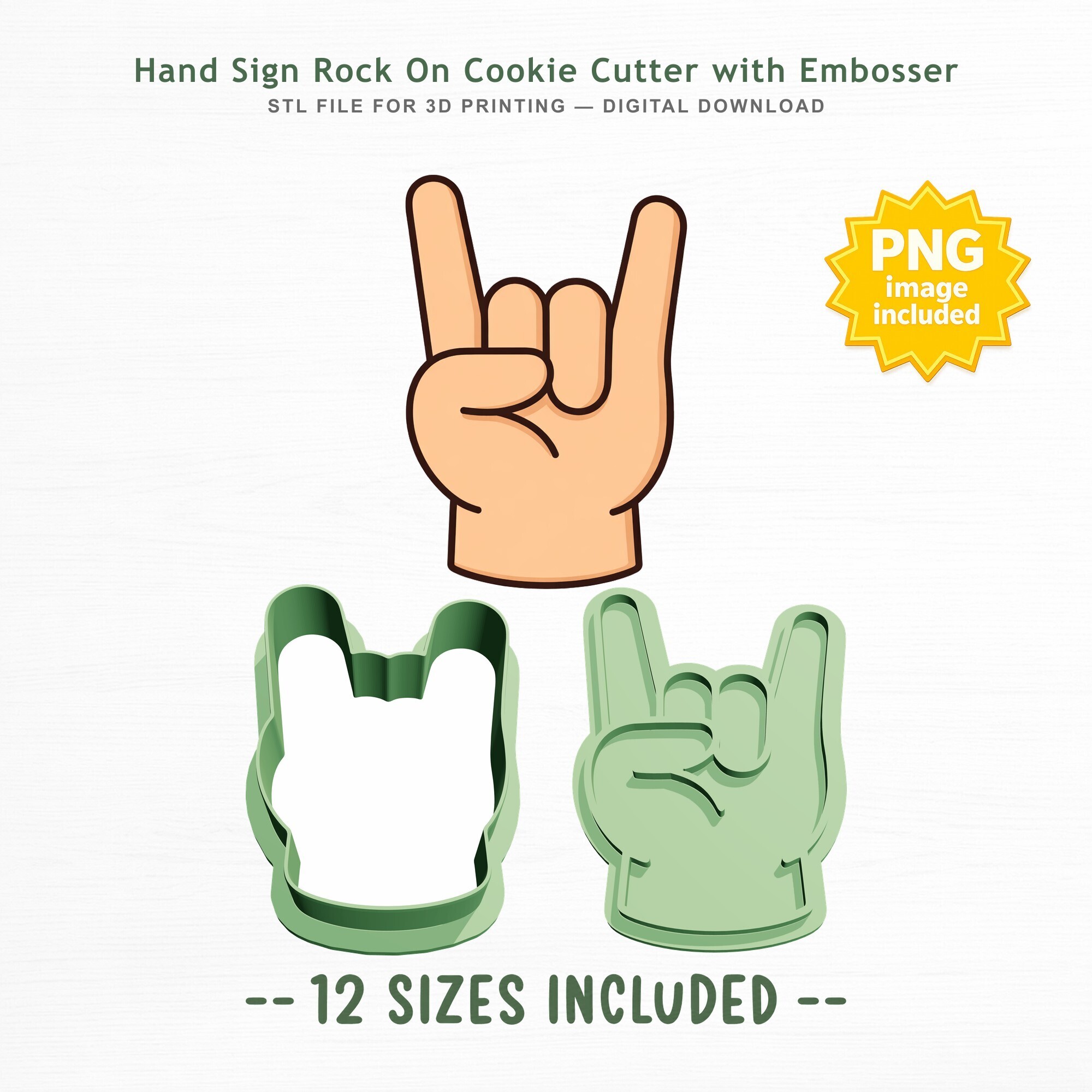 Hand Sign Rock On Cookie Cutter and Embosser・ 3D File for 3D printing・Cults