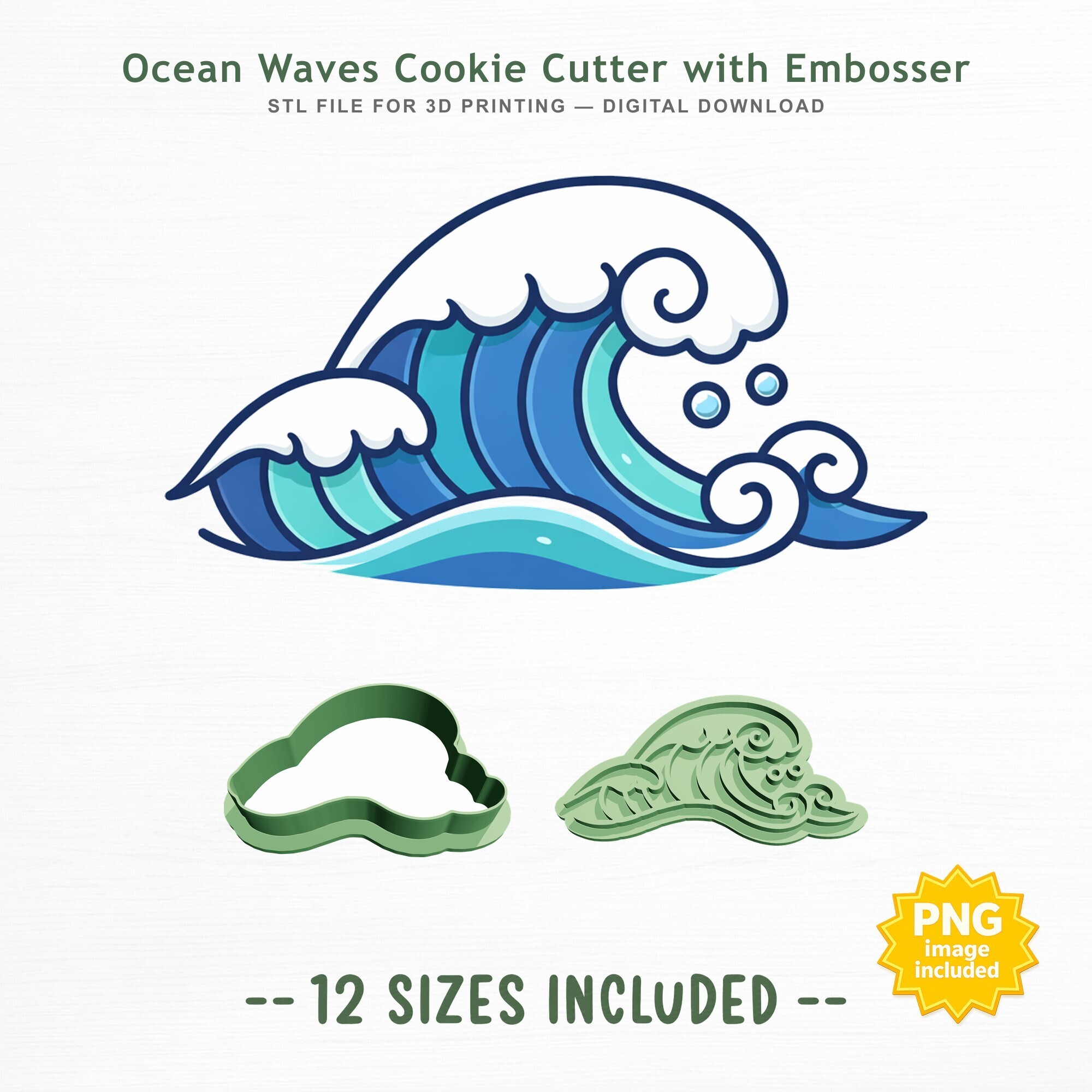 🌊 Ocean Waves Cookie Cutter and Embosser・ 3D File for 3D printing・Cults