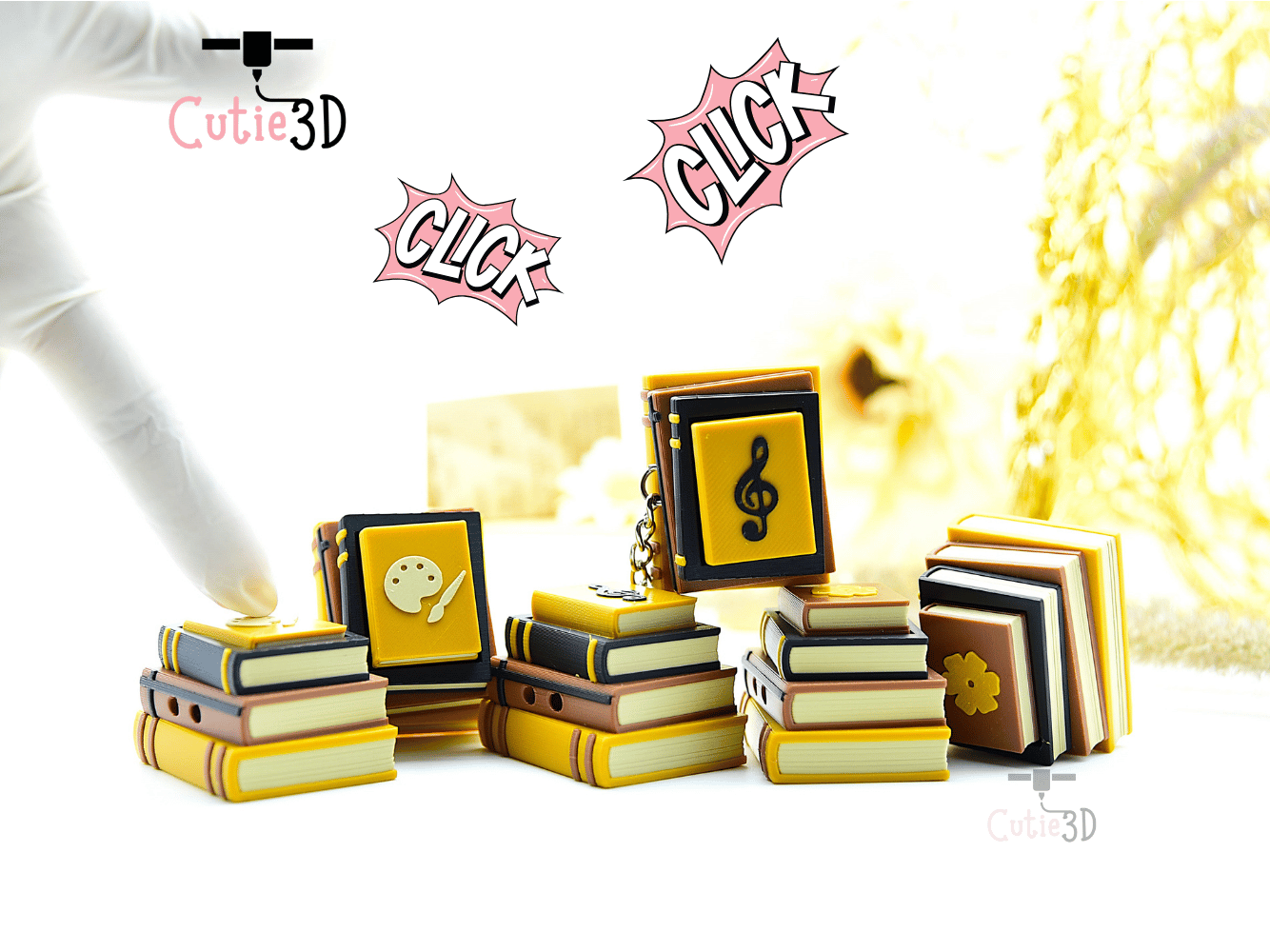 📚 Cutie3D Playful Stacked Books Set of Clicker Keychains - Cute ...