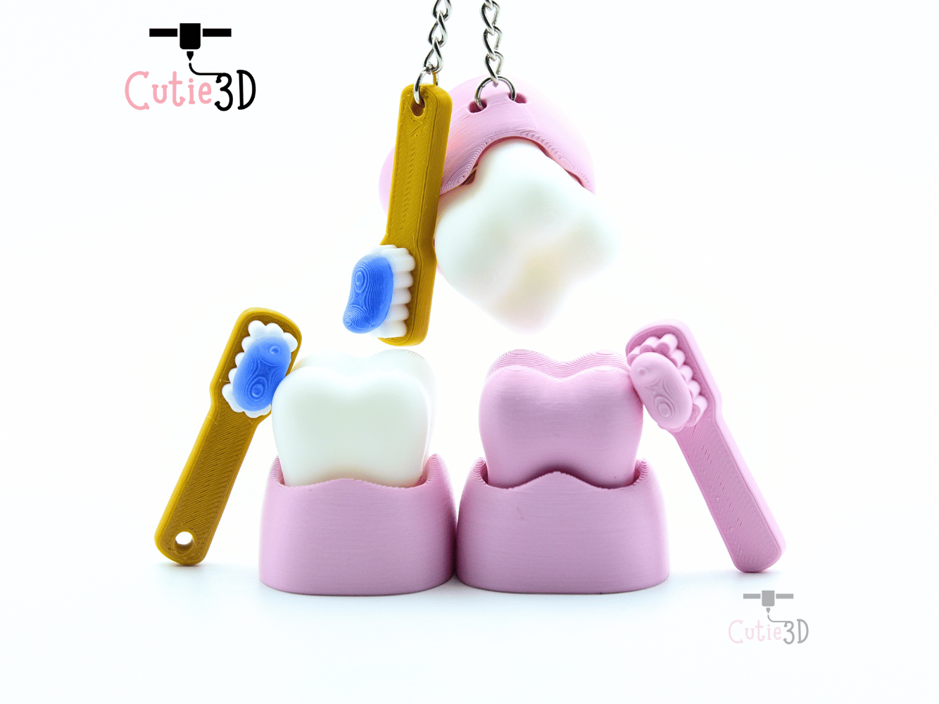 Tooth Clicker Stl 🦷 Cutie3D Tooth and Toothbrush Fidget Clicker Keychain - Cute Backpack ...
