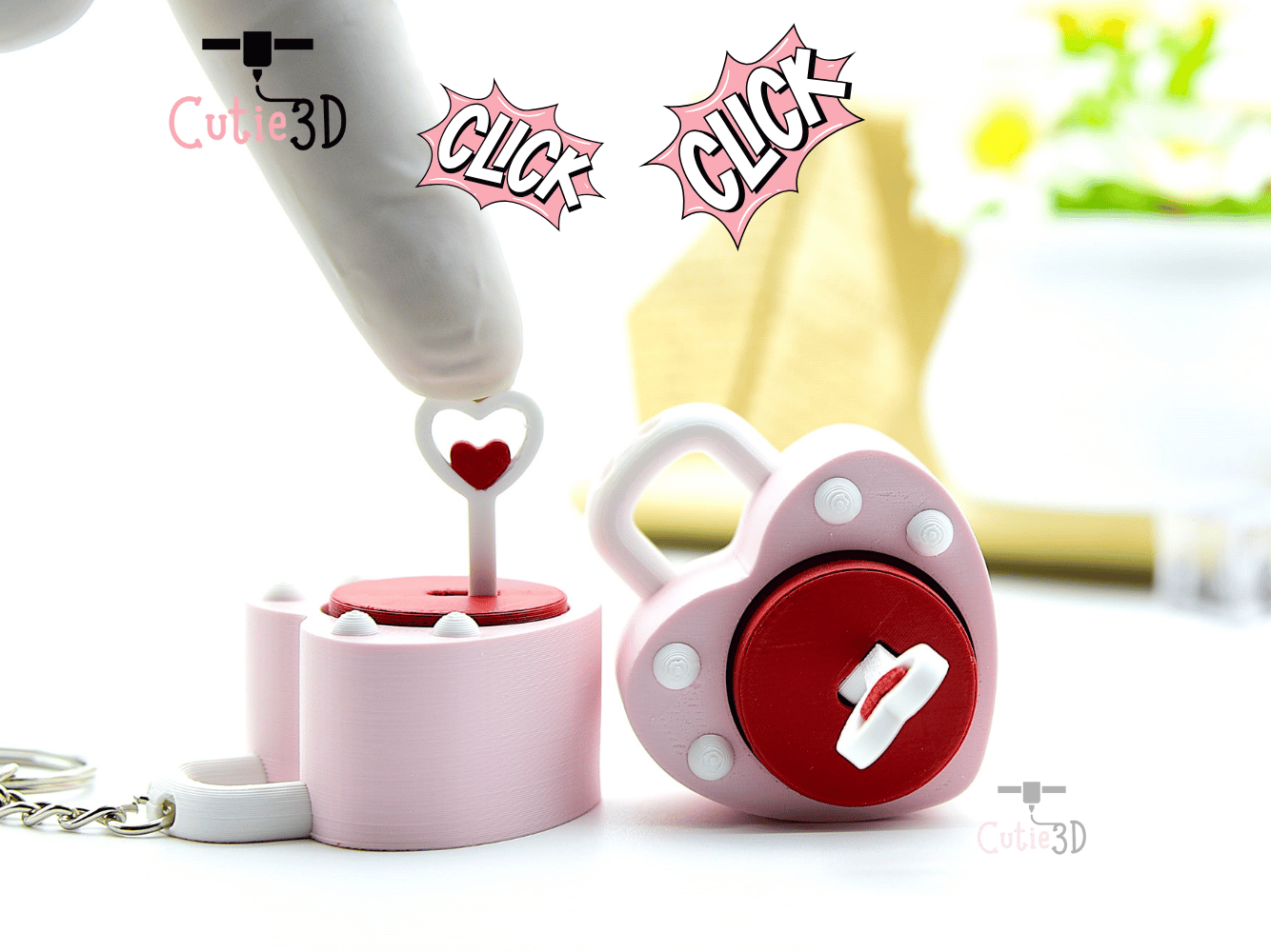 Key Encryption Cute 💜 Cutie3D Valentine Heart Lock and Key Keycap Fidget Clicker Keychain ...