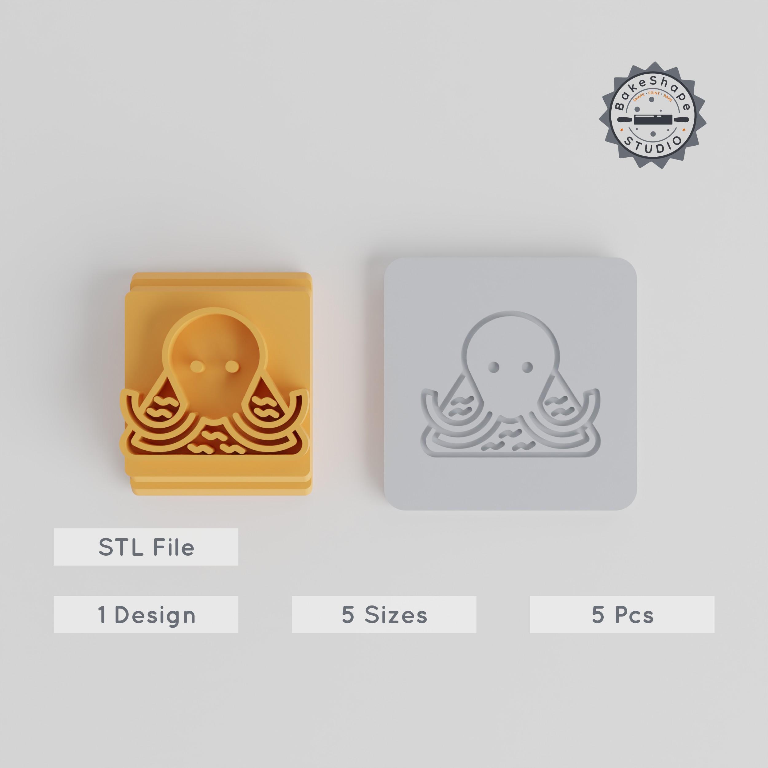 🐙 Octopus Stamp Tile Set, 5 Motif Sizes, Perfect for Clay, Cookies ...