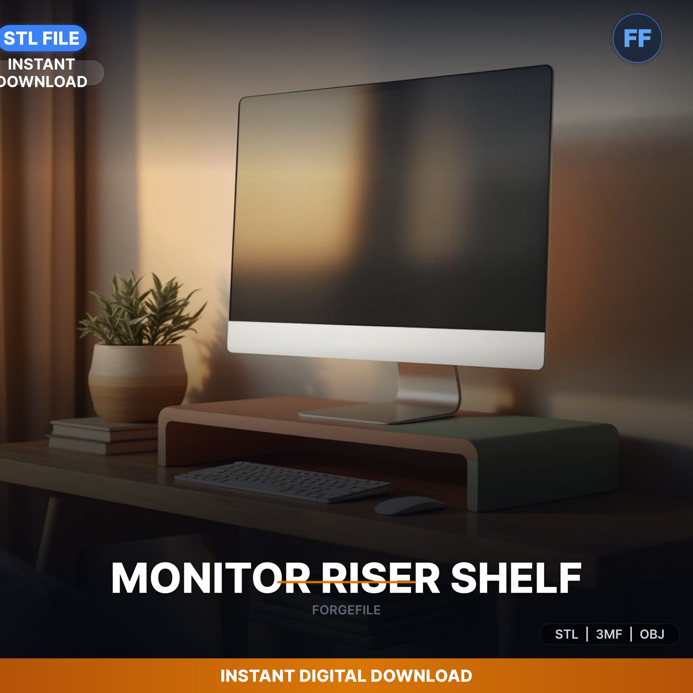 Computer Monitor Riser Stl ⌨️ Monitor Stand Riser With Storage Underneath, Keyboard - 3D Printable ...