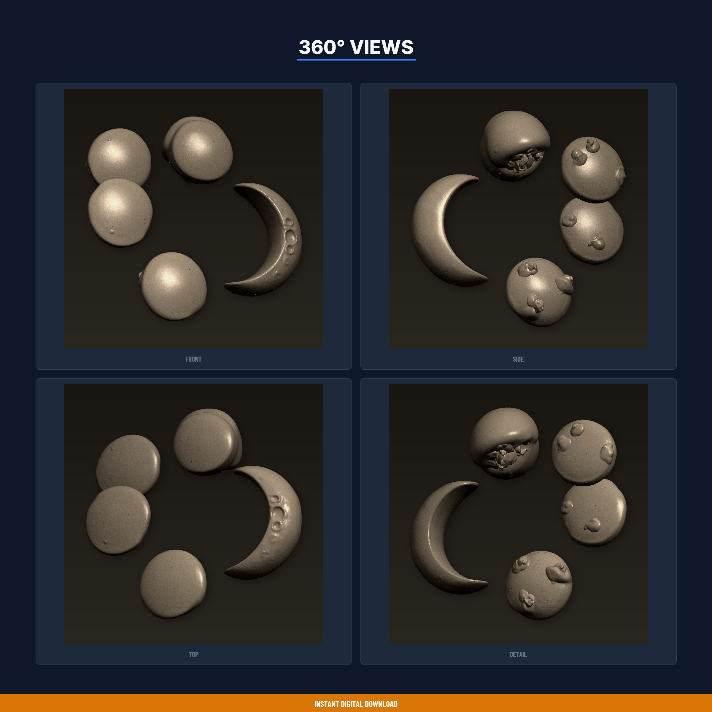 Basic Moon Stl đ Moon Phases Wall Art Set - 3D Printable STL Fileă» 3D File for 3D ...