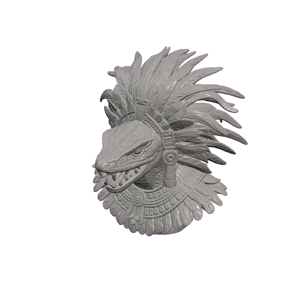 2bustofquetzalcoatl.png 奎萨尔科特尔半身像 - 阿兹特克羽蛇神 3D 打印模型