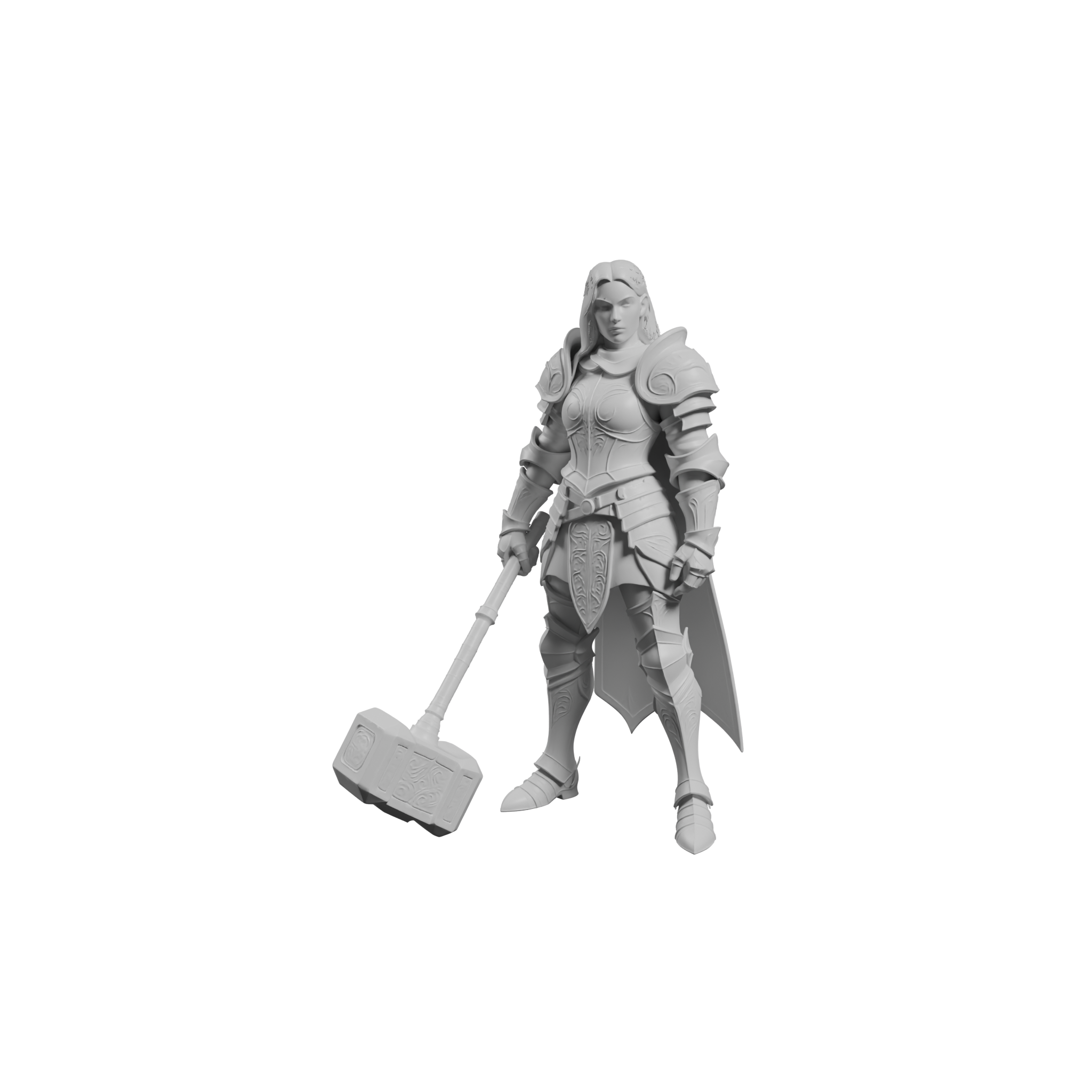 ♀️ Female Paladin Figurine STL – Armored War hammer Warrior 3D Print ...