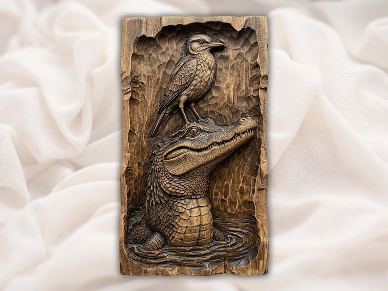 🐊 Alligator and Bird Relief STL Carving・ 3D File for 3D printing and ...