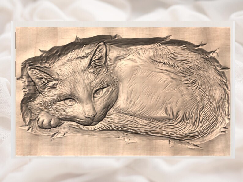🐱 Resting Cat Relief STL for CNC Carving・ 3D File for 3D printing and ...