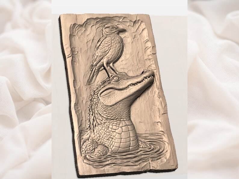 🐊 Alligator and Bird Relief STL Carving・ 3D File for 3D printing and ...