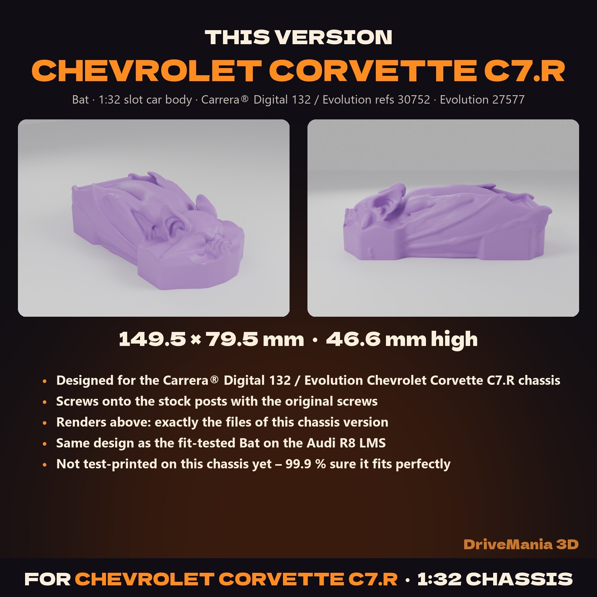 🦇 Bat Slot Car Body 1:32 for Chevrolet Corvette C7.R – Halloween ...